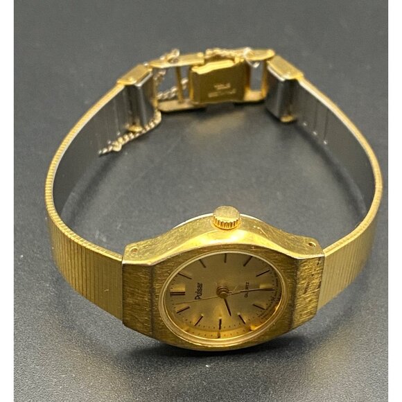 Vintage Pulsar Watch V231-0130 Womens Gold Tone Quartz 1980s New Battery Works - Picture 13 of 13